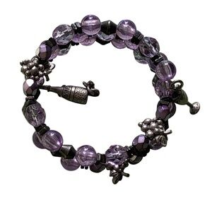 Whimsical Wine Themed Purple Beaded Memory Wire Bracelet